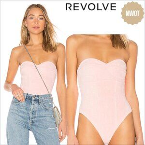 Revolve by the way. Blush Pink Velvet Suede Strapless Bustier Thong Bodysuit XS